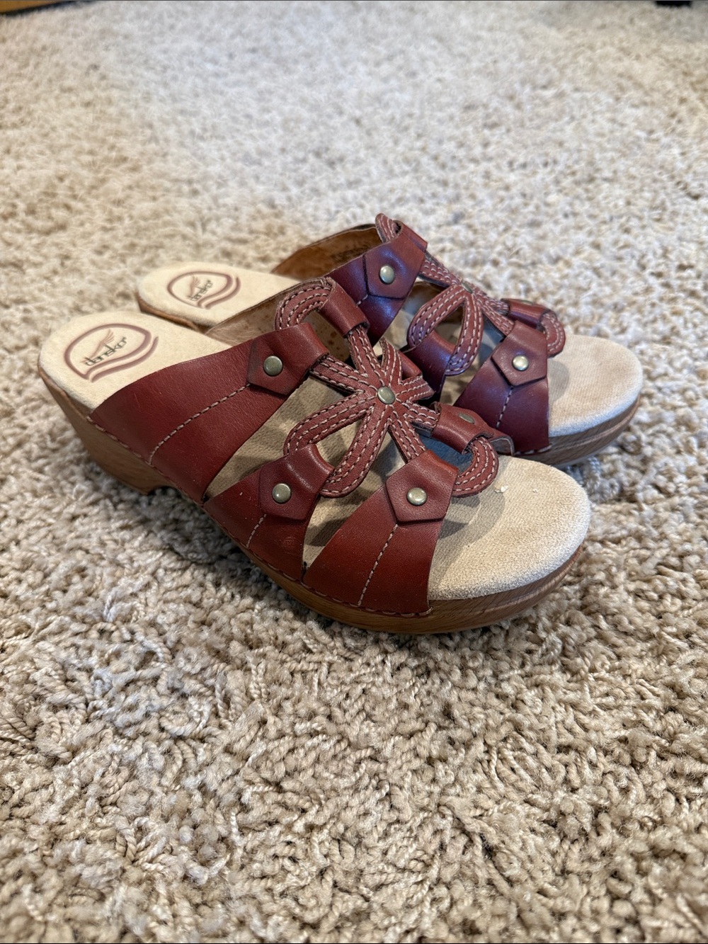 Dansko Burgundy Leather Wedge Mules